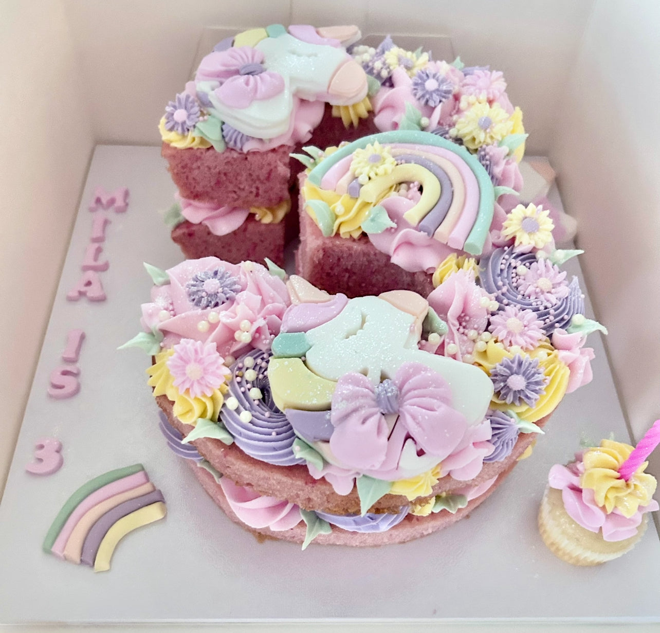 Unicorn & Rainbows Single Number Pink Cake